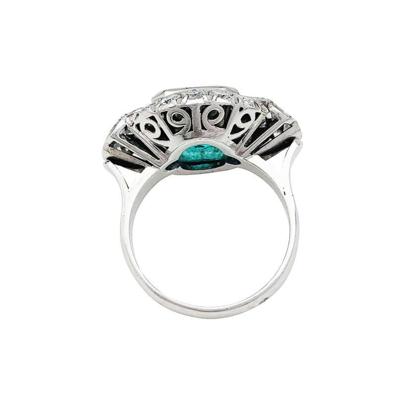 Art Déco platinum ring, Colombian emerald and diamonds.