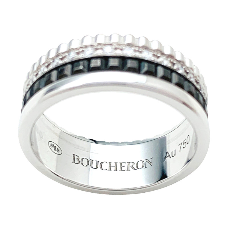 Boucheron white gold and diamonds ring, "Quatre Black Edition Small" collection.