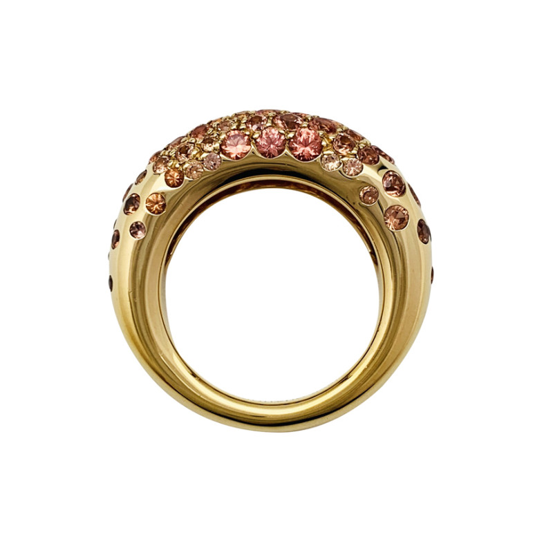 Yellow gold Chaumet ring "Caviar" collection, orange sapphires.