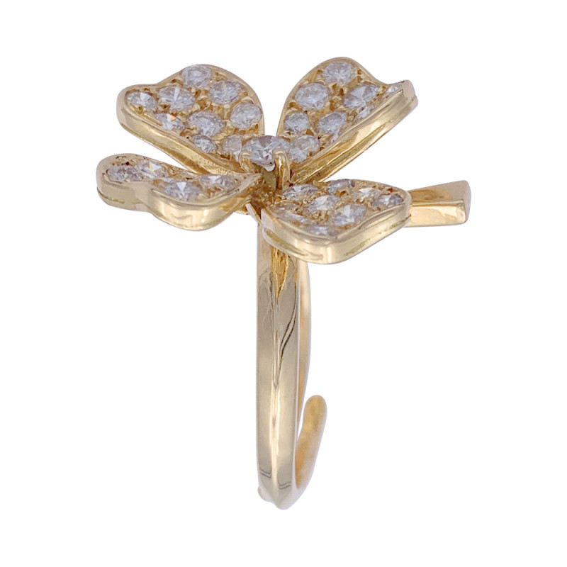 Fred yellow gold ring,"Trèfle", diamonds.