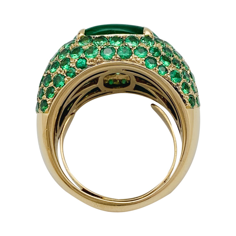 Tsavorites and jadeite gold ring.
