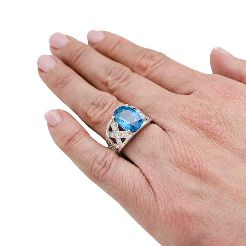 White gold sapphire ring.