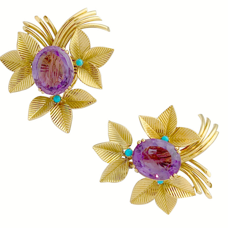 Vintage amethysts, turquoises and gold earrings.