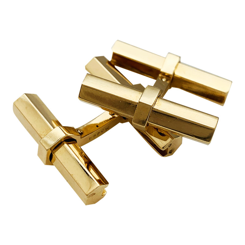Cartier gold, onyx, steel and aventurine cufflinks.