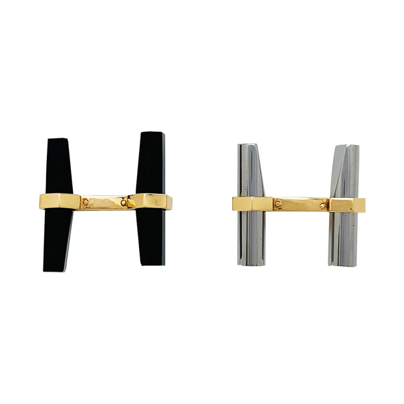 Cartier gold cufflinks, onyx and steel.