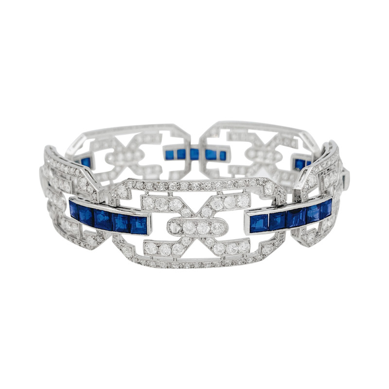 Platinum Art Déco bracelet, diamonds, sapphires.