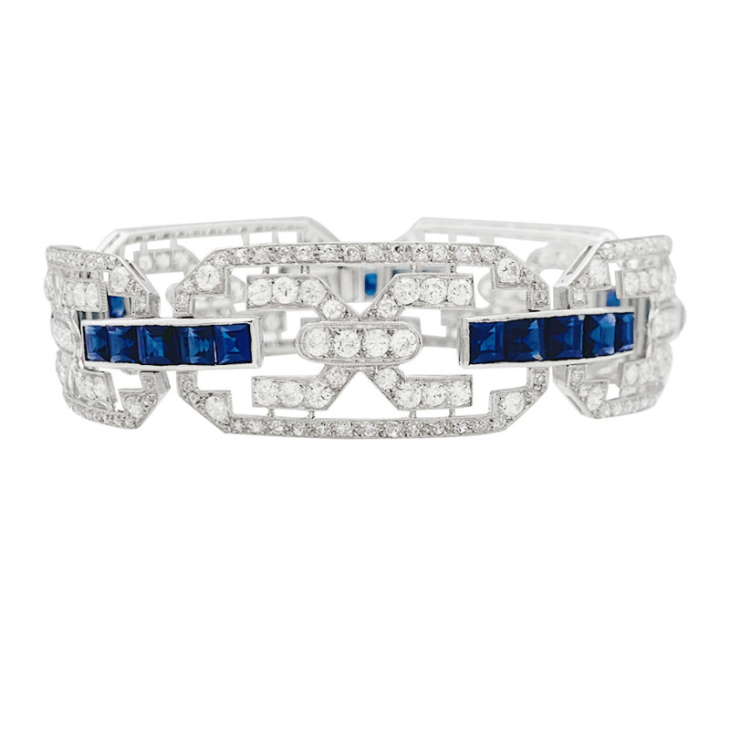 Platinum Art Déco bracelet, diamonds, sapphires.