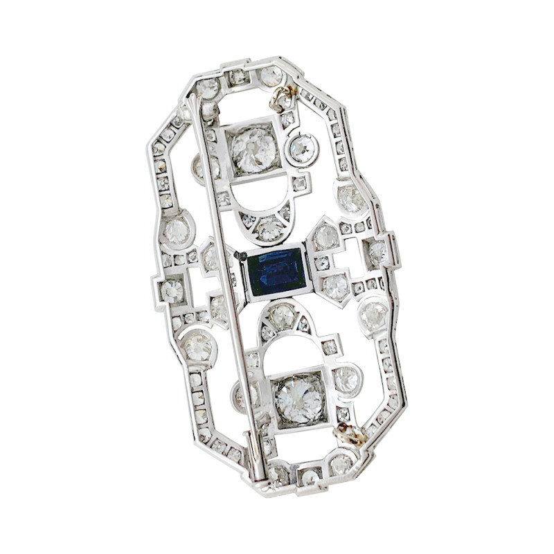Art Déco brooch, platinum, sapphire and diamonds.
