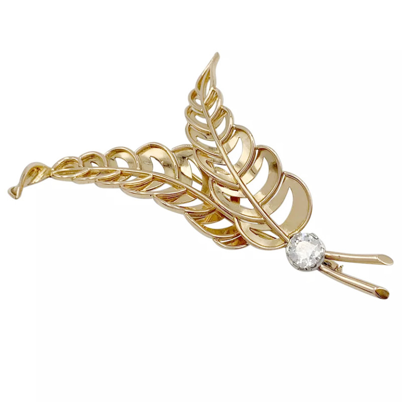 Pink gold and diamond, double leaves brooch.