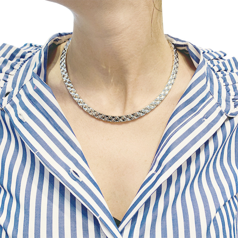 Chanel white gold necklace, "Matelassé" collection.