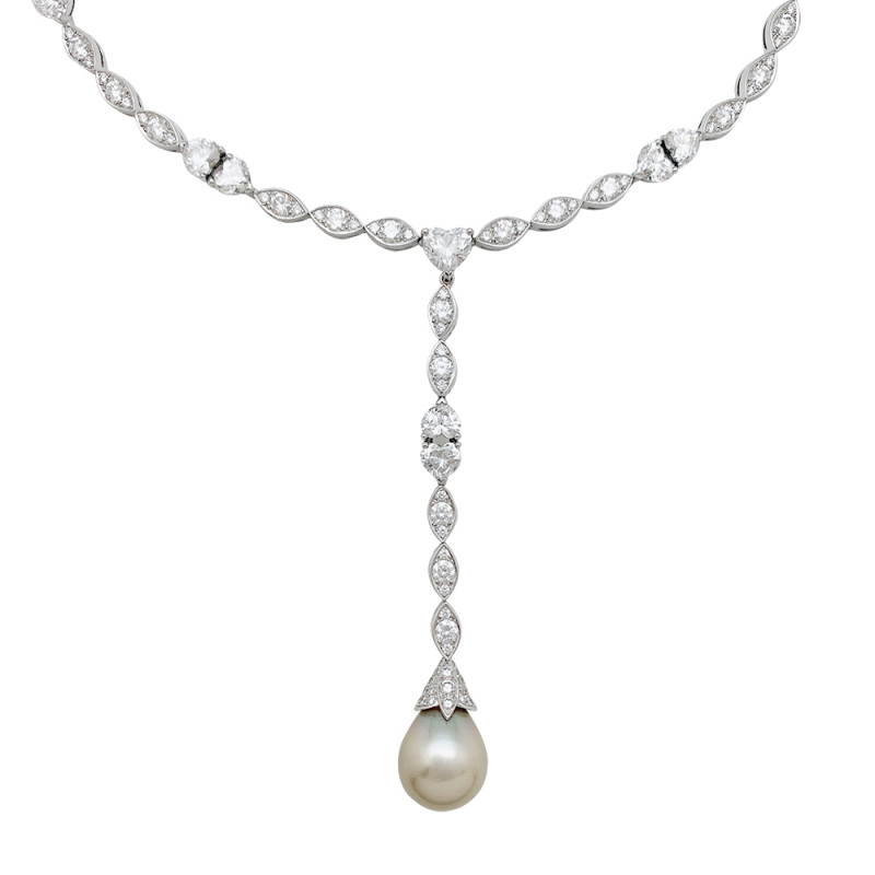 Collier cravate Cartier, "Amour", or blanc, diamants, perle de Tahiti.