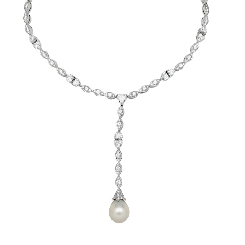 Collier cravate Cartier, "Amour", or blanc, diamants, perle de Tahiti.