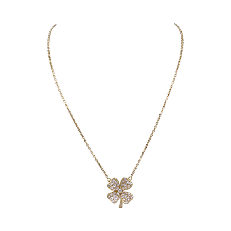 Fred Necklace, Yellow gold clover set with diamonds
