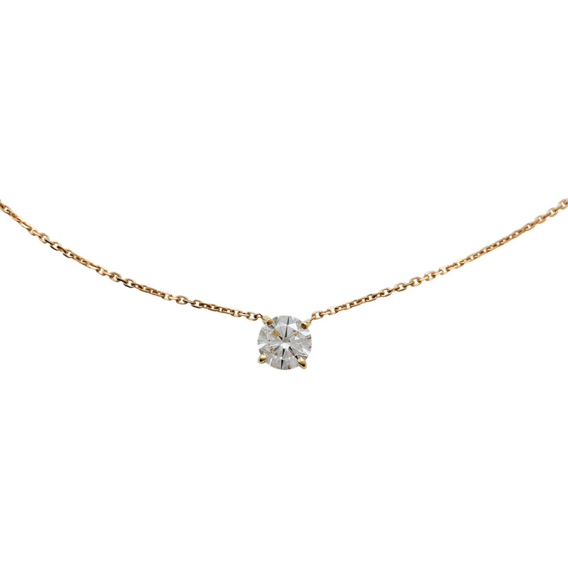Collier solitaire diamant 1,04 carat F- VS1 sur or rose.