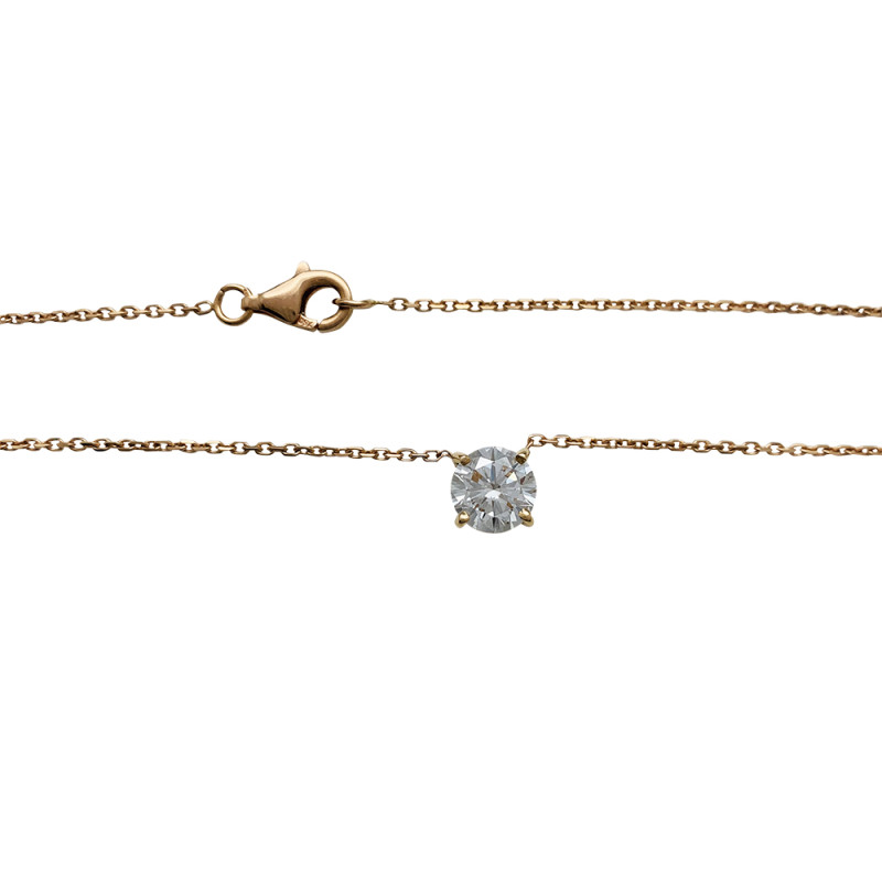 Rose gold solitary diamond necklace.