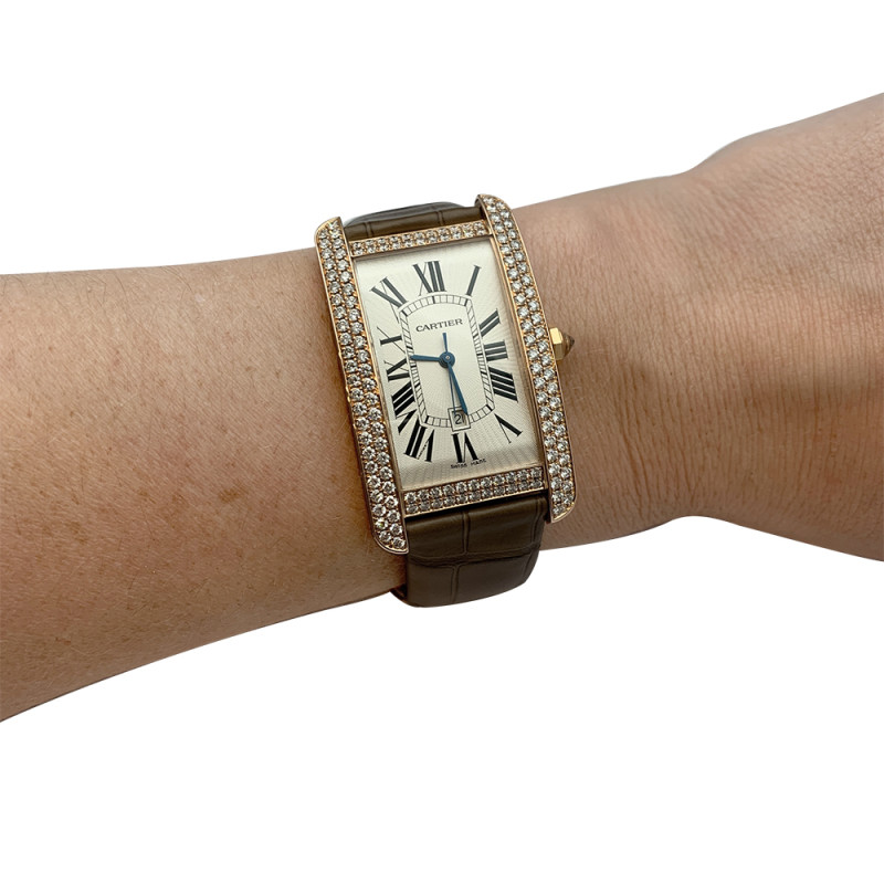 Pink gold and diamonds Cartier watch, "Tank Américaine" collection.