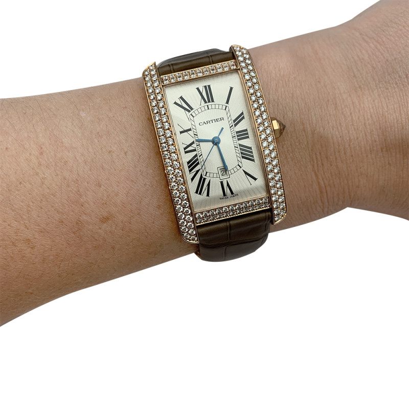 Pink gold and diamonds Cartier watch, "Tank Américaine" collection.