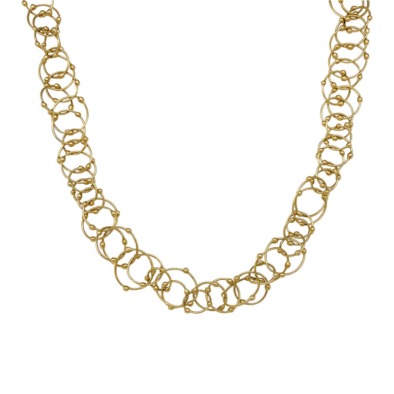 Gold long necklace.