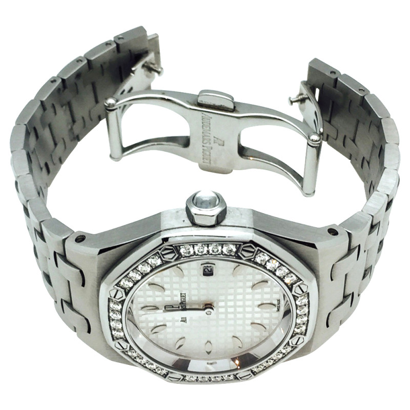Stainless steel Audemars Piguet, "Lady Royal Oak" watch, diamonds.